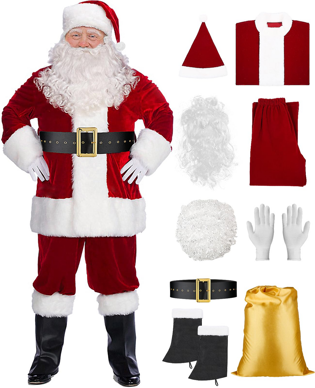 Santa Claus Costume for Men Women Adult - 9pc