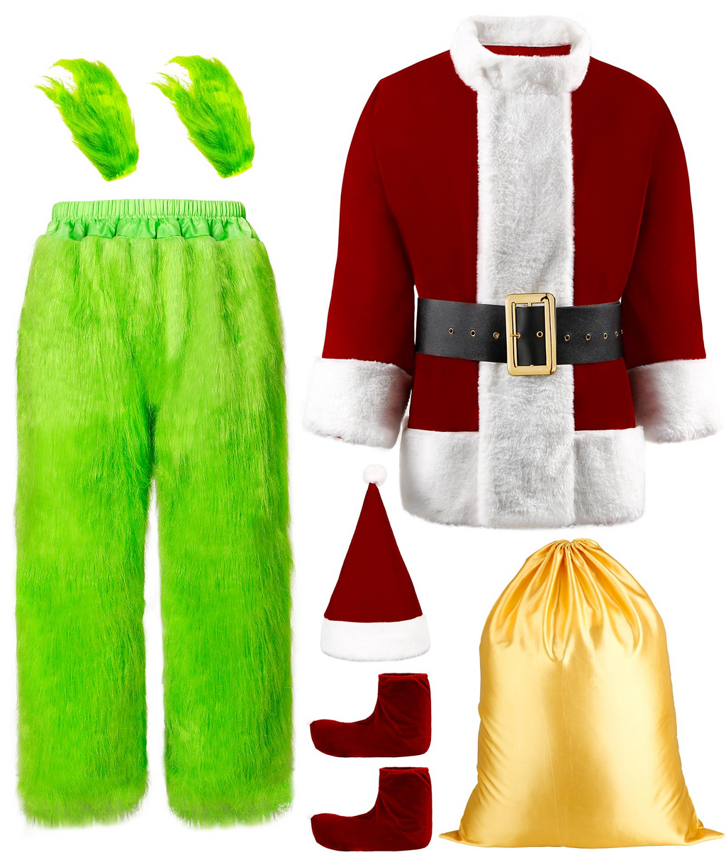 Santa Claus Costume for Men Women Adult - 9pc