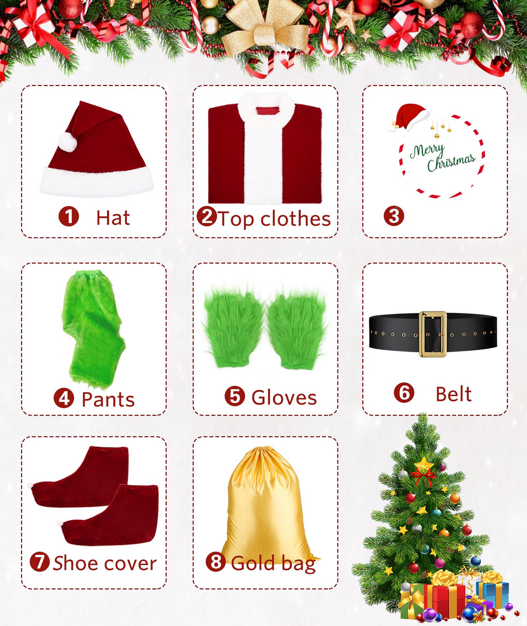 Santa Claus Costume for Men Women Adult - 9pc